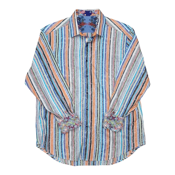 Robert Graham Vibrant Striped Shirt Embroidered Luxury Men Large Button Up Shirt - Picture 1 of 16